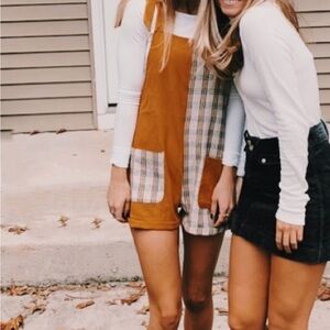 Stylish Mustard Plaid Pocket Overalls